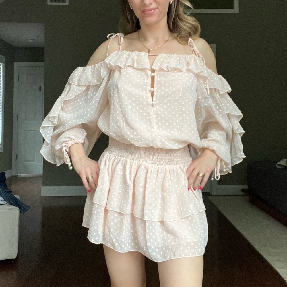 Revolve Tularosa Blush Ruffled Dress